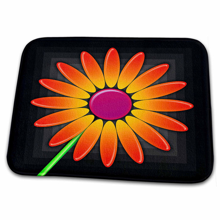 Dish Drying Mat - Orange flower black background in striking detail a gift that pops Flowers