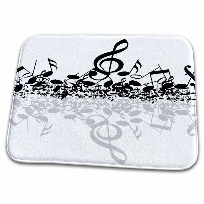 Dish Drying Mat - Black notes on white background with reflection a great pattern and gift Music