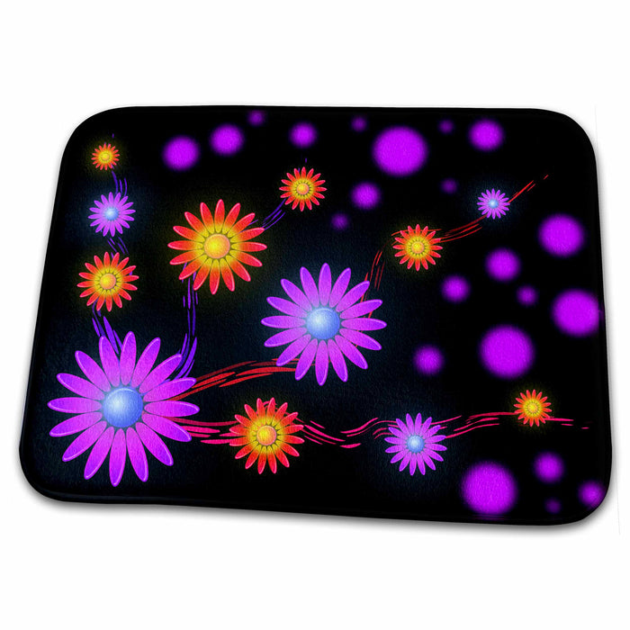 Dish Drying Mat - Neon bright flower galaxy art what beautiful pattern to show of, only available through 3Drose Flowers