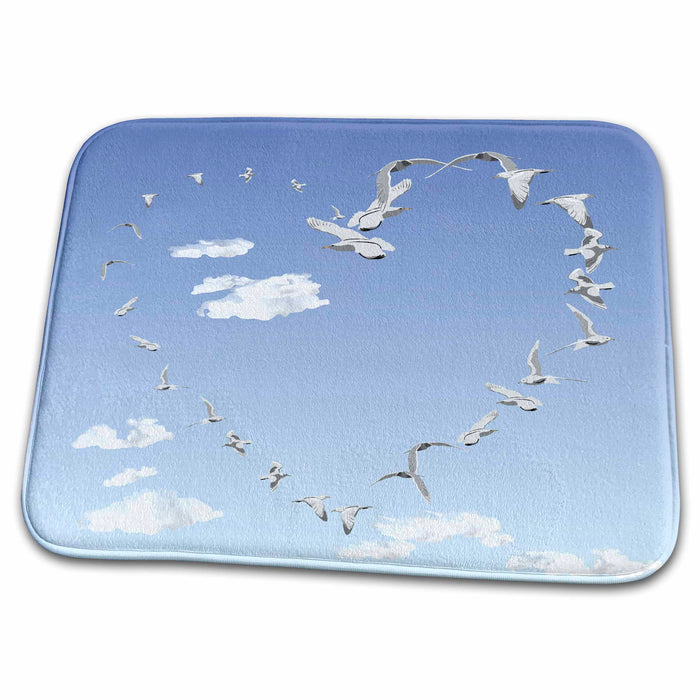 Dish Drying Mat - Simply beautiful doves flying around a dove made heart in the sky. Spiritual