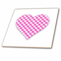 3dRose InspirationzStore Love Series - Pink Gingham Heart - diagonal hot pink check pattern on love heart - Tiles (ct_184875)
