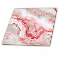 3dRose Uta Naumann Faux Glitter Pattern - Image of Trendy Luxury Orange Rose Gold Quartz Gemstone Agate Geode - Tiles