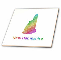 3dRose David Zydd - Map Designs - New Hampshire State Map - Rainbow Sketch Design - Tiles