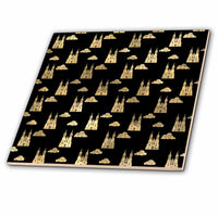 3dRose Cute Black and Image of Gold Princess Castles and Clouds Pattern - Tiles (ct_326598)