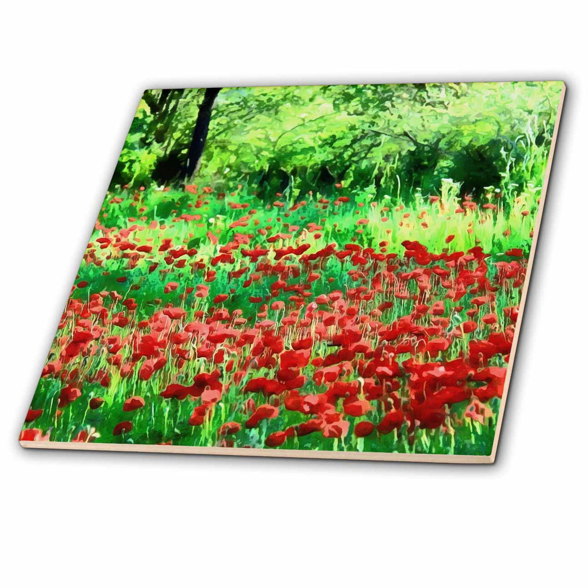 3dRose A Field of Red Wildflowers Landscape Art - Tiles (ct-381808)
