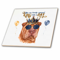 3dRose Shar Pei in a Crown and Sunglasses for Dads King of The Day Theme - Tiles (ct-382877)