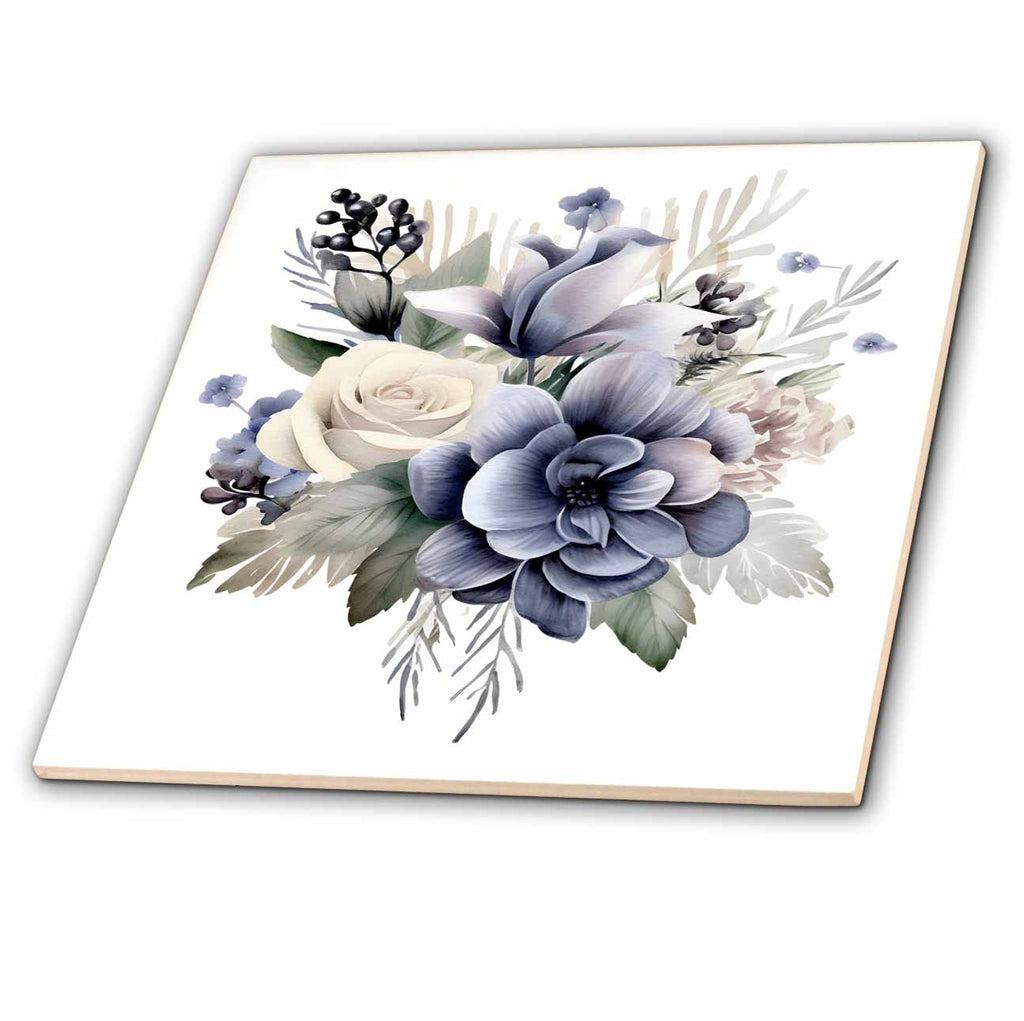 3dRose Anne Marie Baugh - Illustrations - Pretty Ivory and Blue Gray F