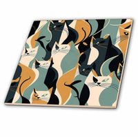 3dRose Mid Century Cats. Cool Kitties. - Tiles (ct-383892)