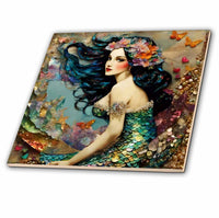3dRose Cassie Peters Digital Art - Beautiful Mermaid Collage - Tiles (ct-385428)