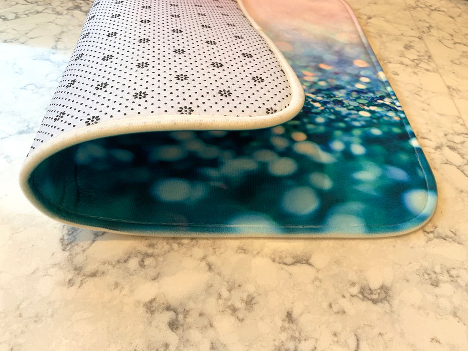 Dish Drying Mat - Large Shimmering Effect Aqua Dots Patterns