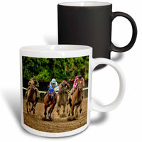 3dRose Horses and jockeys racing to finish line, mud flying - Mugs (mug_98372)