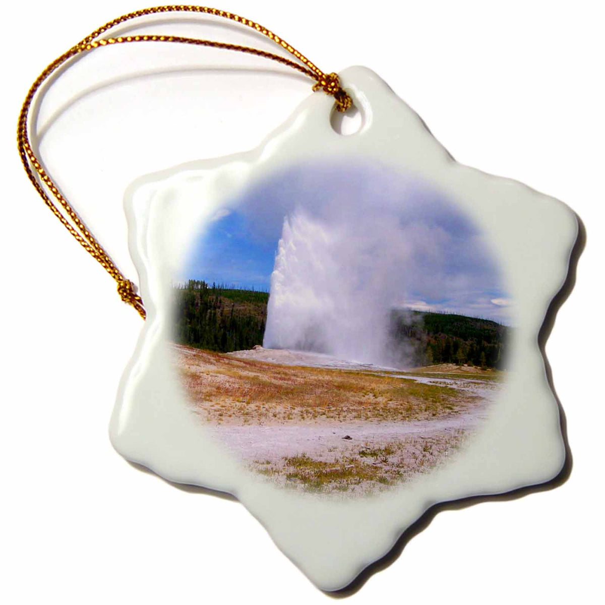 3dRose Sandy Mertens Montana - Old Faithful Geyser Yellowstone National Park - Ornaments (ORN_26403)