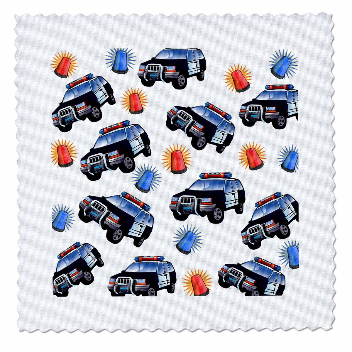 3dRose Florene - Décor III - Print of Police Cars With Flashing Lights Pattern - Quilt Squares (qs_221645)