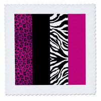 3dRose Janna Salak Designs Prints and Patterns - Pink Black and White Animal Print - Leopard and Zebra - Quilt Squares (qs_35436)