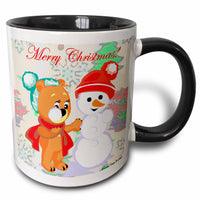 3dRose Cute Bear and Snowman With Christmas Background and Text - Mugs (mug_61177)