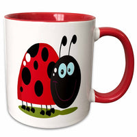 3dRose Happy Little Lady Bug Animal Nature Cartoon - Mugs (mug_118751)