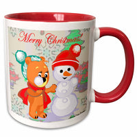 3dRose Cute Bear and Snowman With Christmas Background and Text - Mugs (mug_61177)